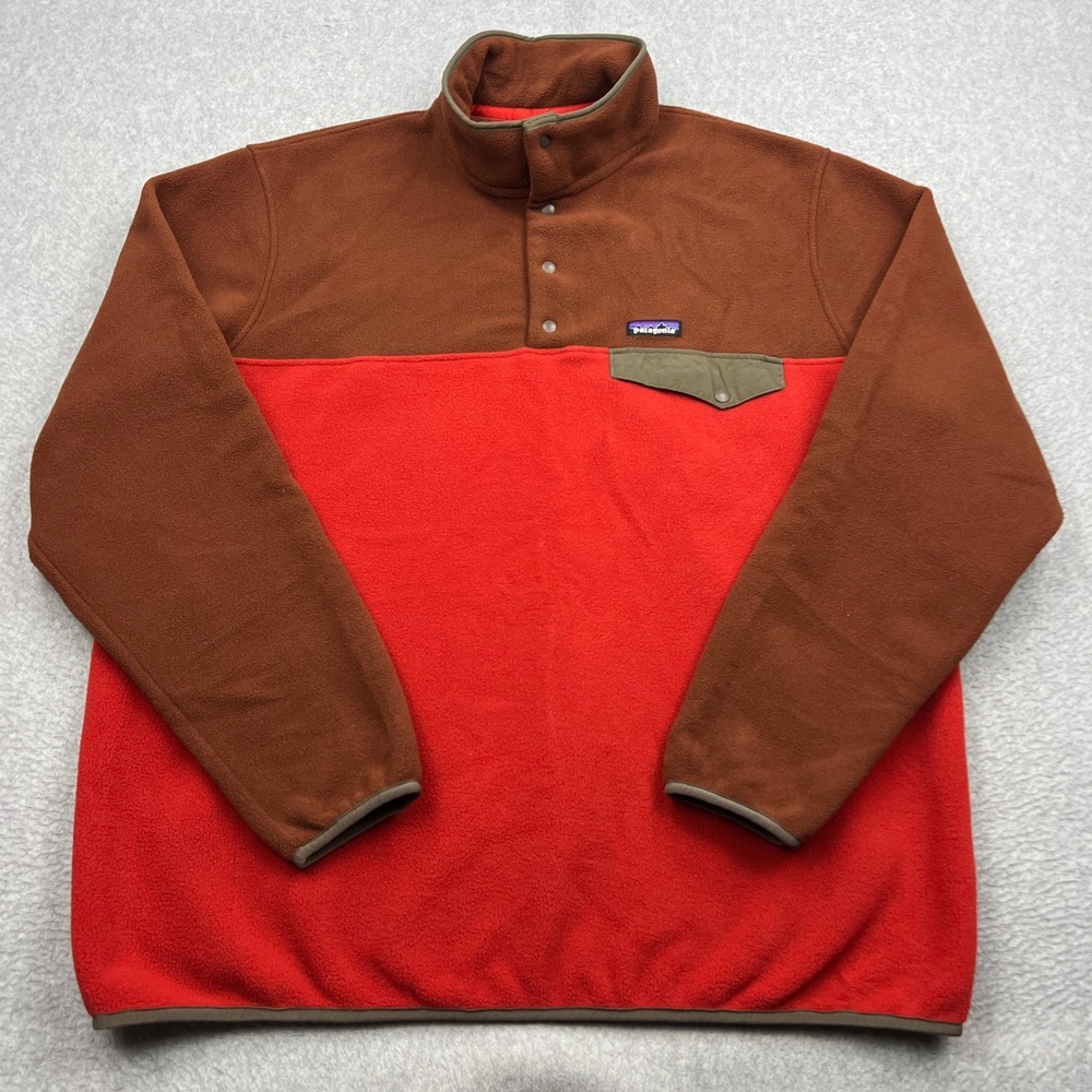 Patagonia Synchilla Snap-T Fleece Mens XXL Amanita Red Colorblock Pullover 25551